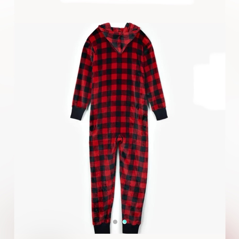 Totally Pink Buffalo Plaid Fleece Hooded Onesie Buffalo Women’s Size Large - Picture 2 of 15